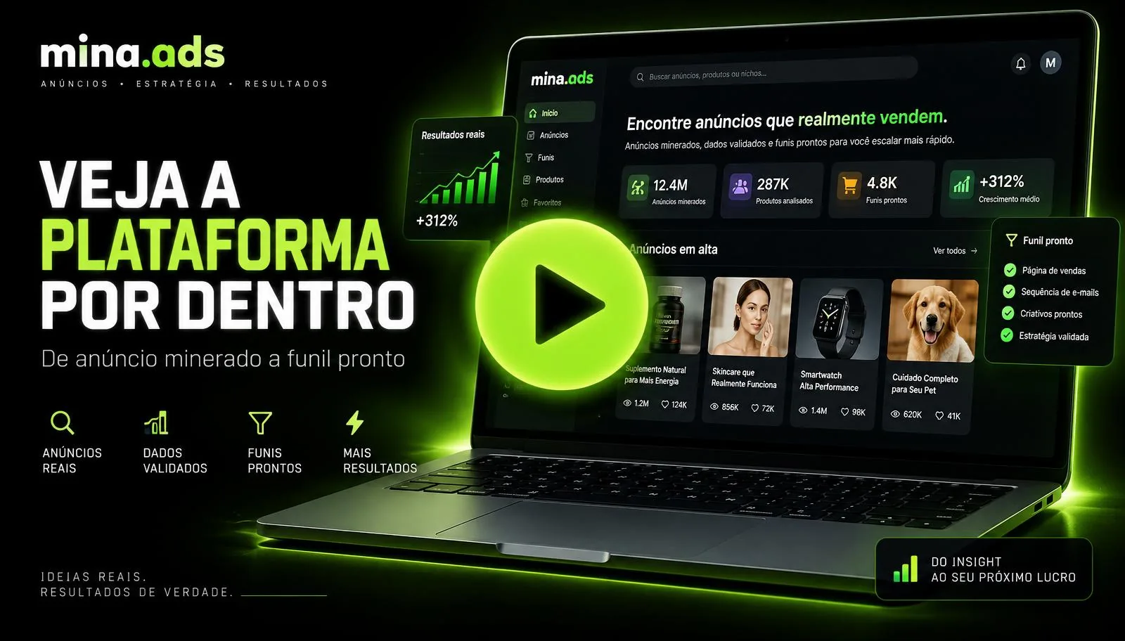 Prévia da plataforma Mina Ads Pro